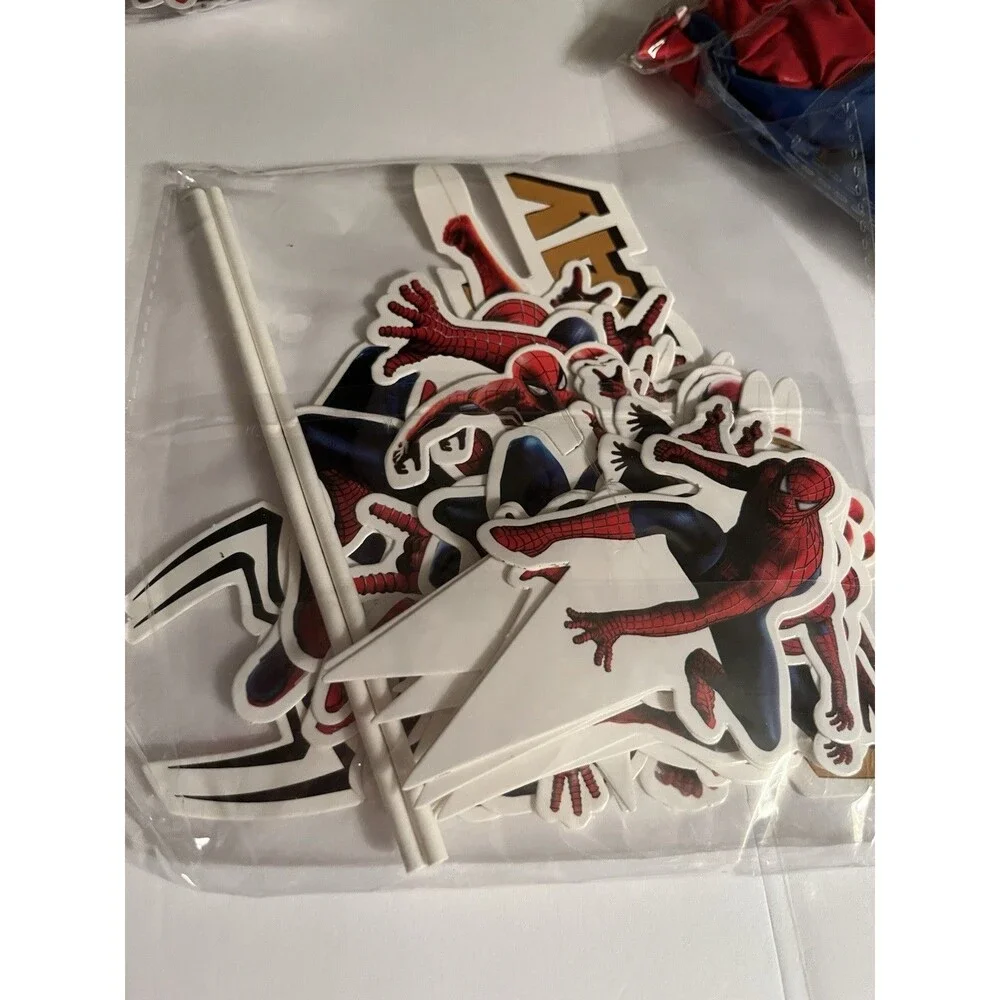Spiderman Theme Birthday Party Decorate Supplies，Balloon Banner Cake Toppers Set
